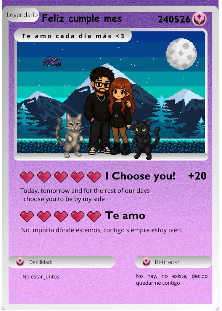 Carta personalizada de aniversario con Daniela y Daniel en estilo pixel art